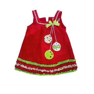 Girls Christmas Ruffles Red Dress Jumper Pinafore Size 4‎ Rick Rack Polka Dots